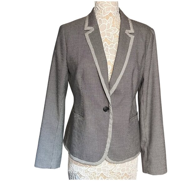 Banana Republic Women's Blazer Size 12 Black White Houndstooth One Button Jacket - Picture 1 of 15